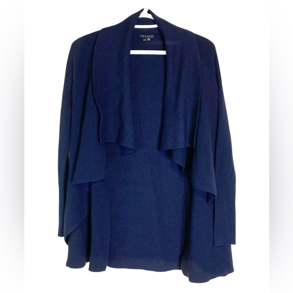 Theory Wool Blend Navy Blue Shanda New Steady Waterfall Cardigan Women’s PT